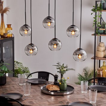 Koyoto Hanger - Glas Chroom, Duidelijk, Rookkleurig, 6-lichts