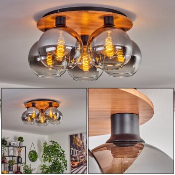 Koyoto Plafondlamp - Glas Natuurlijke kleuren, Zwart, 5-lichts