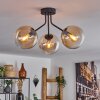 Gastor Plafondlamp - Glas Amber, Duidelijk, Zwart, 3-lichts