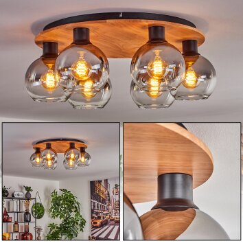 Koyoto Plafondlamp - Glas Natuurlijke kleuren, Zwart, 6-lichts