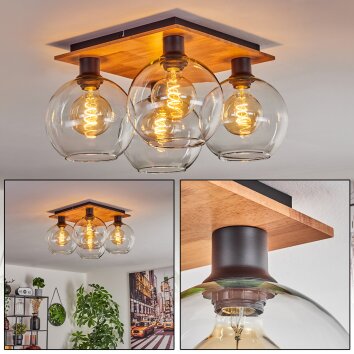 Koyoto Plafondlamp - Glas Natuurlijke kleuren, Zwart, 4-lichts