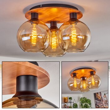 Koyoto Plafondlamp - Glas Natuurlijke kleuren, Zwart, 3-lichts