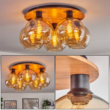 Koyoto Plafondlamp - Glas Natuurlijke kleuren, Zwart, 5-lichts