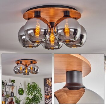 Koyoto Plafondlamp - Glas Natuurlijke kleuren, Zwart, 5-lichts