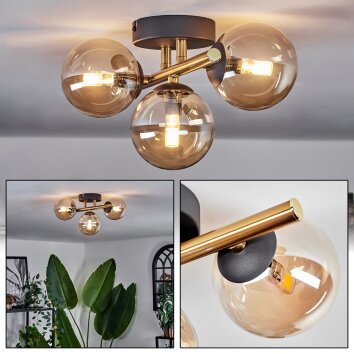 Chehalis Plafondlamp - Glas Goud, Zwart, 3-lichts