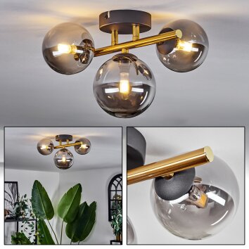 Chehalis Plafondlamp - Glas Goud, Zwart, 3-lichts