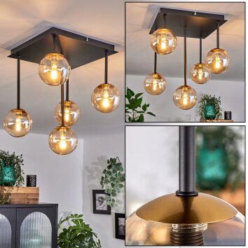 Chehalis Plafondlamp - Glas Goud, Zwart, 5-lichts