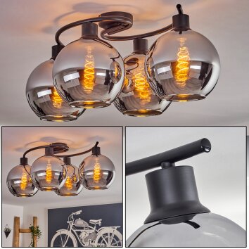 Koyoto Plafondlamp - Glas Chroom, Rookkleurig, 4-lichts