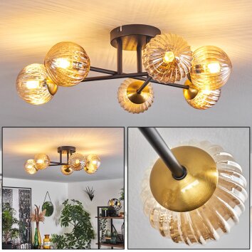 Chehalis Plafondlamp - Glas 15 cm Goud, Zwart, 6-lichts