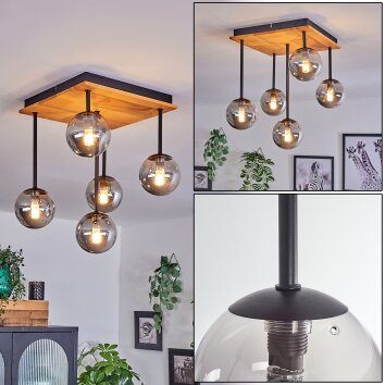 Chehalis Plafondlamp - Glas 10 cm Natuurlijke kleuren, Zwart, 5-lichts