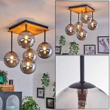 Chehalis Plafondlamp - Glas 15 cm Natuurlijke kleuren, Zwart, 5-lichts