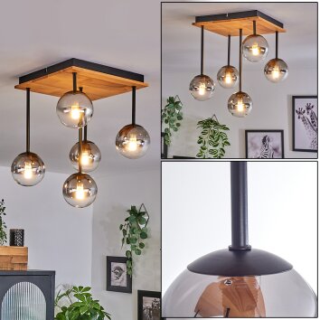 Chehalis Plafondlamp - Glas 10 cm Natuurlijke kleuren, Zwart, 5-lichts