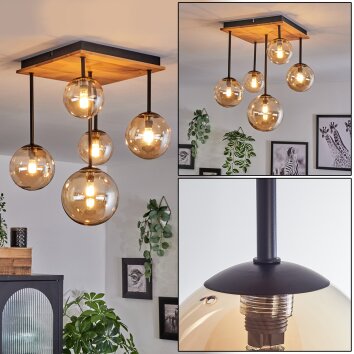 Chehalis Plafondlamp - Glas 10 cm, 12 cm, 15 cm Natuurlijke kleuren, Zwart, 5-lichts