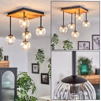 Chehalis Plafondlamp - Glas 10 cm Natuurlijke kleuren, Zwart, 5-lichts