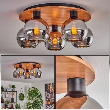 Koyoto Plafondlamp - Glas 15 cm Natuurlijke kleuren, Zwart, 5-lichts