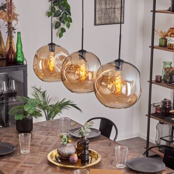 Ripoll Hanger - Glas 30 cm Zwart, 3-lichts