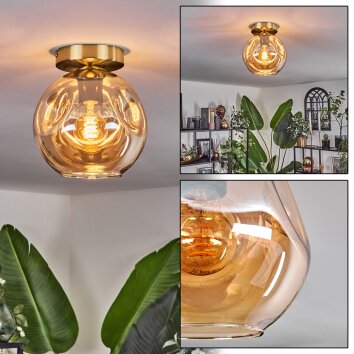 Ripoll Plafondlamp - Glas 20 cm Goud, Zwart, 1-licht