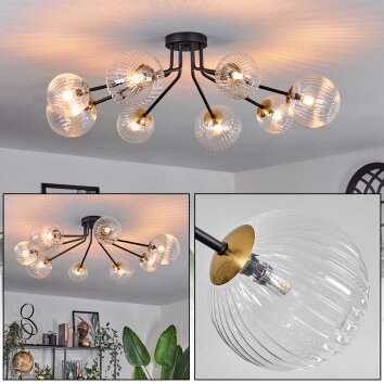 Chehalis Plafondlamp - Glas 12 cm, 15 cm Goud, Zwart, 8-lichts