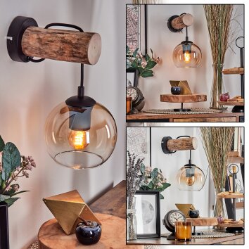 Koyoto Kogellampje, Wandlamp 24 cm Natuurlijke kleuren, Zwart, 1-licht