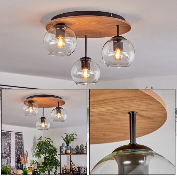 Koyoto Plafondlamp, Kogellampje 40 cm Bruin, houtlook, Zwart, 3-lichts