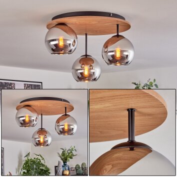 Koyoto Plafondlamp, Kogellampje Natuurlijke kleuren, Zwart, 3-lichts