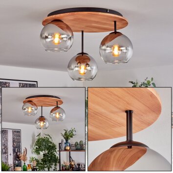 Koyoto Plafondlamp, Kogellampje 40 cm Natuurlijke kleuren, Zwart, 3-lichts