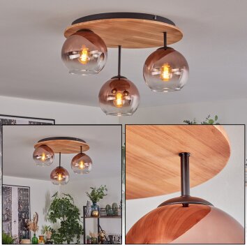 Koyoto Plafondlamp, Kogellampje 40 cm Natuurlijke kleuren, Zwart, 3-lichts