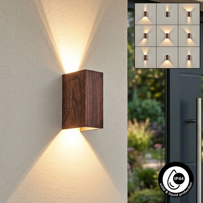 Woods Wandlamp voor buiten, Licht omhoog & omlaag LED houtlook, Zwart, 1-licht