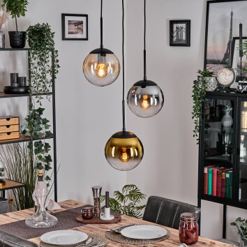 Gastor Hanglamp, Kogellampje Amber, Goud, Duidelijk, Rookkleurig, 3-lichts