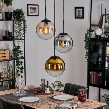 Gastor Hanglamp, Kogellampje Amber, Goud, Duidelijk, Rookkleurig, 3-lichts