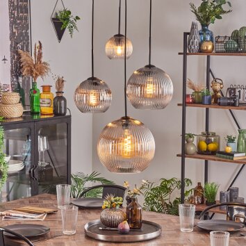 Koyoto Hanglamp, Kogellampje, Hanglamp Amber, Duidelijk, Rookkleurig, 4-lichts