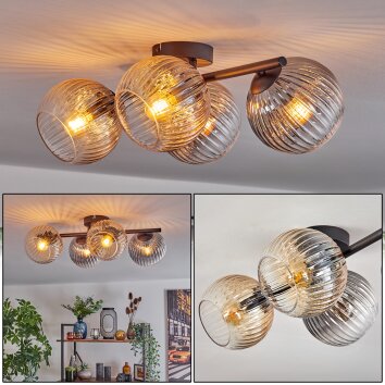 Gastor Plafondlamp, Kogellampje Amber, Duidelijk, Rookkleurig, 4-lichts