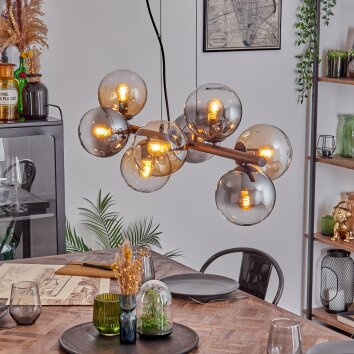 Gastor Hanglamp, Kogellampje, Hanglamp Amber, Duidelijk, Rookkleurig, 8-lichts