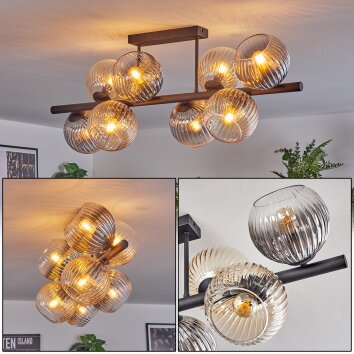 Koyoto Plafondlamp, Kogellampje Amber, Duidelijk, Rookkleurig, 8-lichts