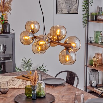 Koyoto Hanglamp, Kogellampje, Hanglamp Amber, Rookkleurig, 8-lichts