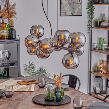 Gastor Hanglamp, Kogellampje, Hanglamp Chroom, Rookkleurig, 10-lichts