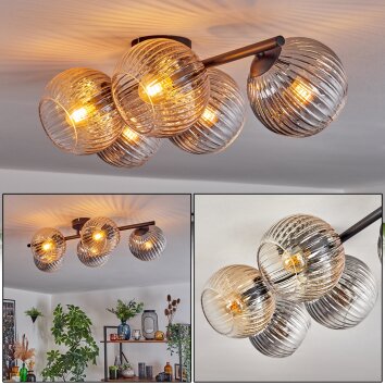 Gastor Plafondlamp, Kogellampje Amber, Duidelijk, Rookkleurig, 5-lichts