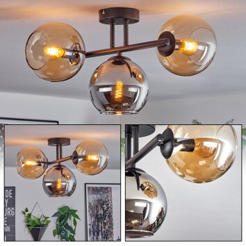 Koyoto Plafondlamp, Kogellampje Amber, Chroom, Rookkleurig, 3-lichts