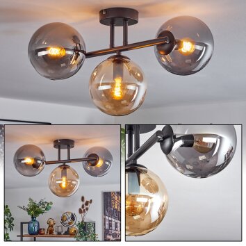 Gastor Plafondlamp, Kogellampje Amber, Rookkleurig, 3-lichts