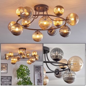 Chehalis Plafondlamp, Kogellampje 76 cm Amber, Rookkleurig, 12-lichts