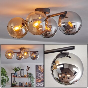 Koyoto Plafondlamp, Kogellampje Amber, Chroom, Rookkleurig, 4-lichts