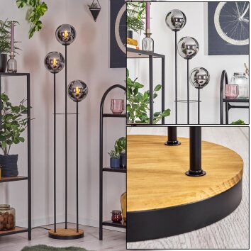 Gastor Staande lamp 30 cm Hout donker, Zwart, 3-lichts