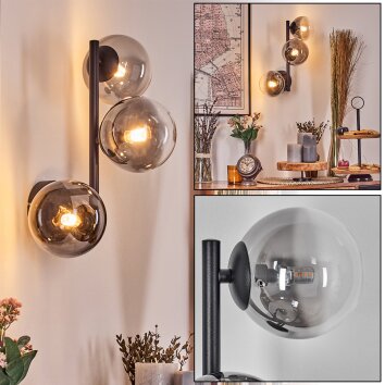Chehalis Kogellampje, Wandlamp 28 cm Chroom, Duidelijk, Rookkleurig, 3-lichts
