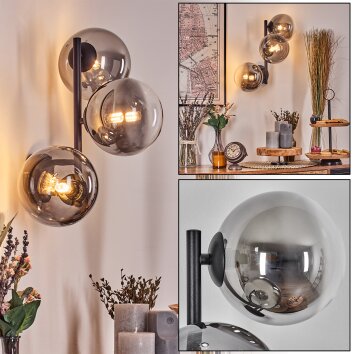 Chehalis Kogellampje, Wandlamp 33 cm Chroom, Duidelijk, Rookkleurig, 3-lichts