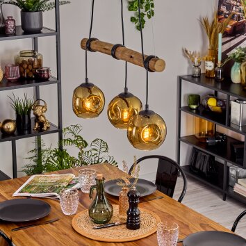 Ripoll Hanglamp, Kogellampje, Hanglamp Natuurlijke kleuren, Zwart, 3-lichts