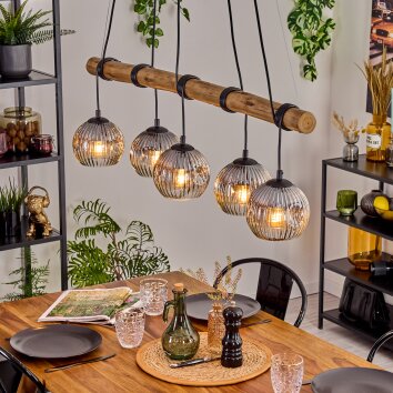 Ripoll Hanglamp, Kogellampje, Hanglamp Natuurlijke kleuren, Zwart, 5-lichts