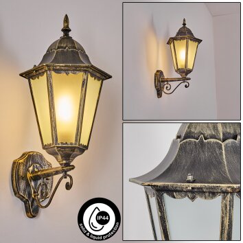 Hongkong Wandlamp voor buiten, Wandlamp Goud, Zwart, 1-licht