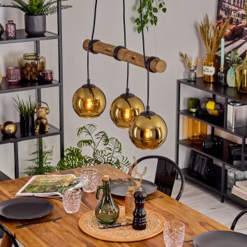 Koyoto Hanglamp, Kogellampje, Hanglamp Natuurlijke kleuren, Zwart, 3-lichts