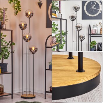 Gastor Staande lamp Hout donker, Zwart, 4-lichts