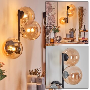 Chehalis Kogellampje, Wandlamp Amber, 3-lichts